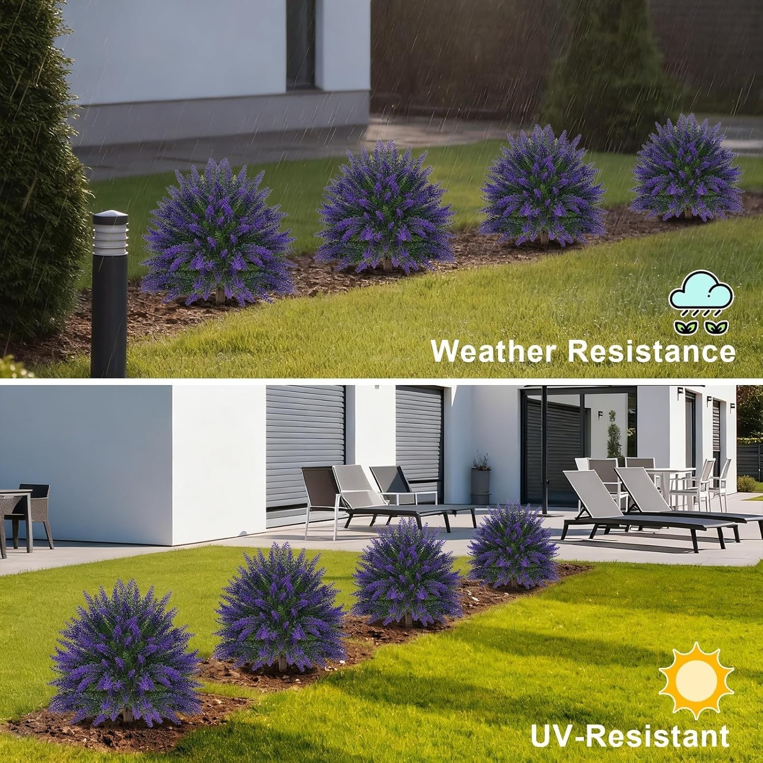 4 Set 16” Artificial Lavender Topiary – UV Resistant Faux Shrubs for Garden & P