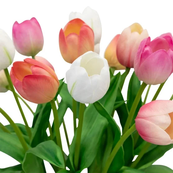TULIPS FAKE ARTIFICIAL FLOWER FLORAL ARRANGEMENT SILK FLOWERS CERAMIC VASE NEW
