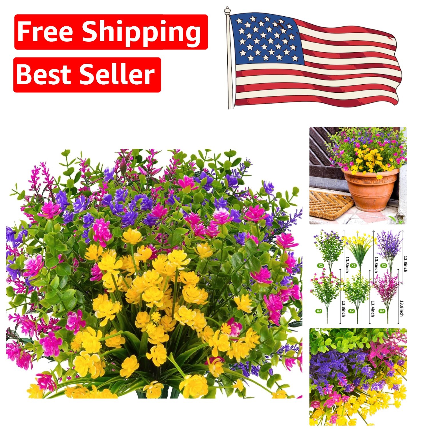 12 Bundles of UV Resistant Faux Flowers – Colorful Lifelike Decor for Any Space