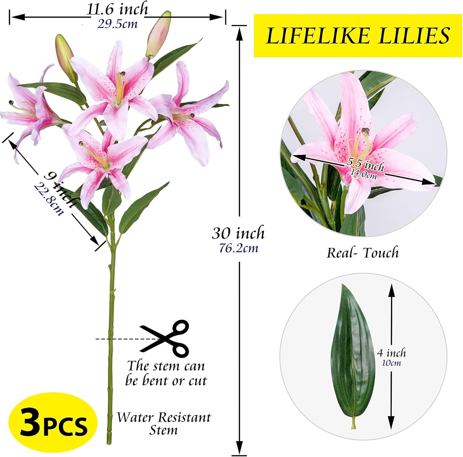 Lily Artificial Flowers Bulk Bouquet 30″ Long Stems 12 Silk Flower Heads Wedding