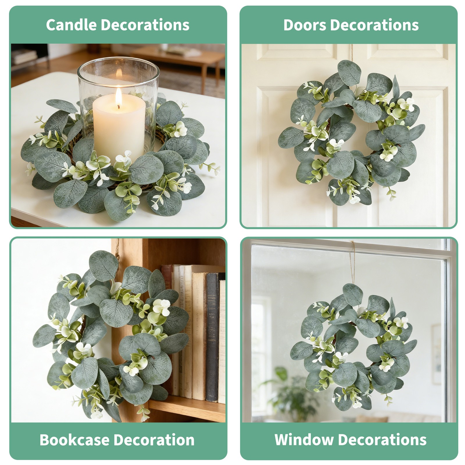 12 Pcs Candle Rings,Small 4″ Artificial Eucalyptus Wreaths,Wedding Table Decor