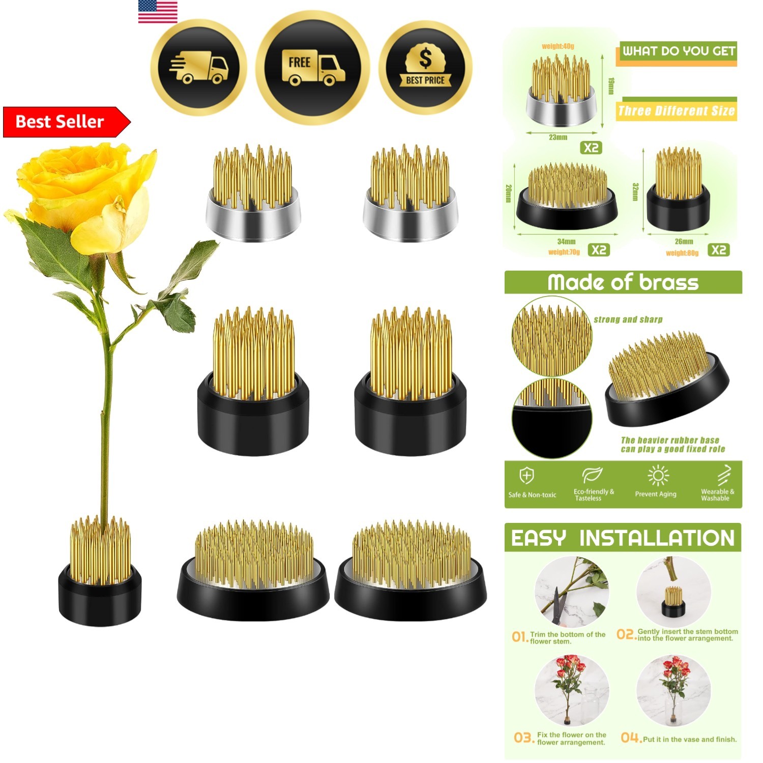 Flower Frogs Arranging Supplies Ikebana Kenzan Pin Holder Plant Fixation Tools