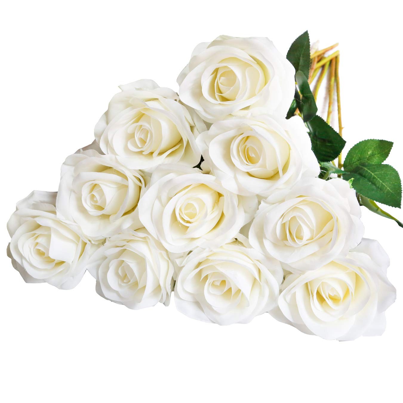 10pcs Fake Roses Artificial Silk Flowers Faux Rose(Ivory White)