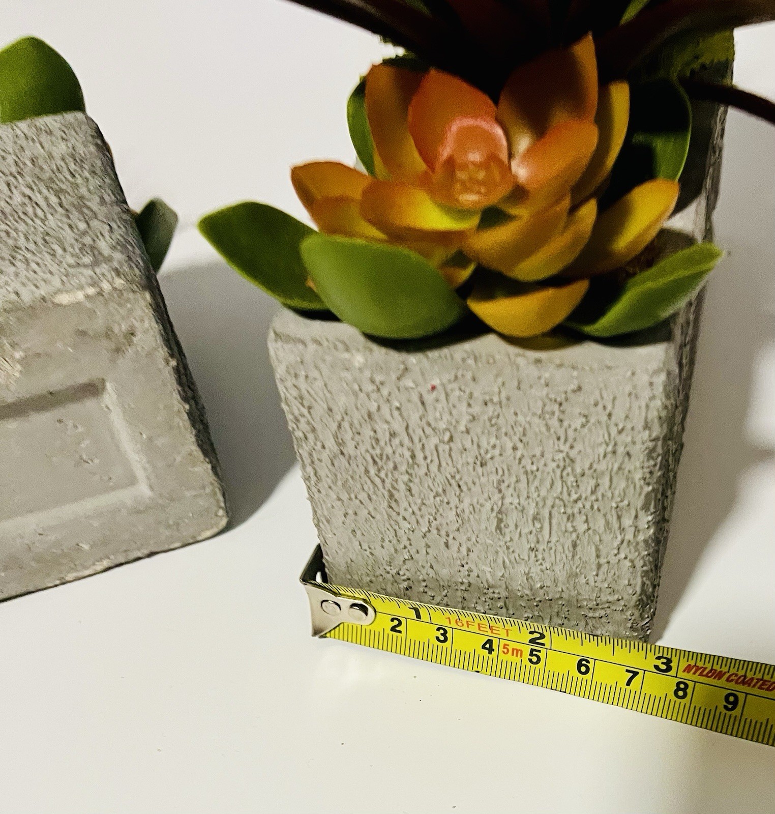 Set Of 2 Faux / Artificial Succulent Garden With Concrete Planter 3”x 7”x3”