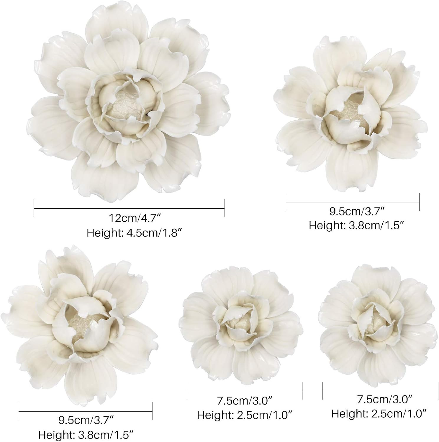 5 Pcs Ceramic Flower Wall Decor Handcrafted 3D Hanging Porcelain Flowers Wall Ar