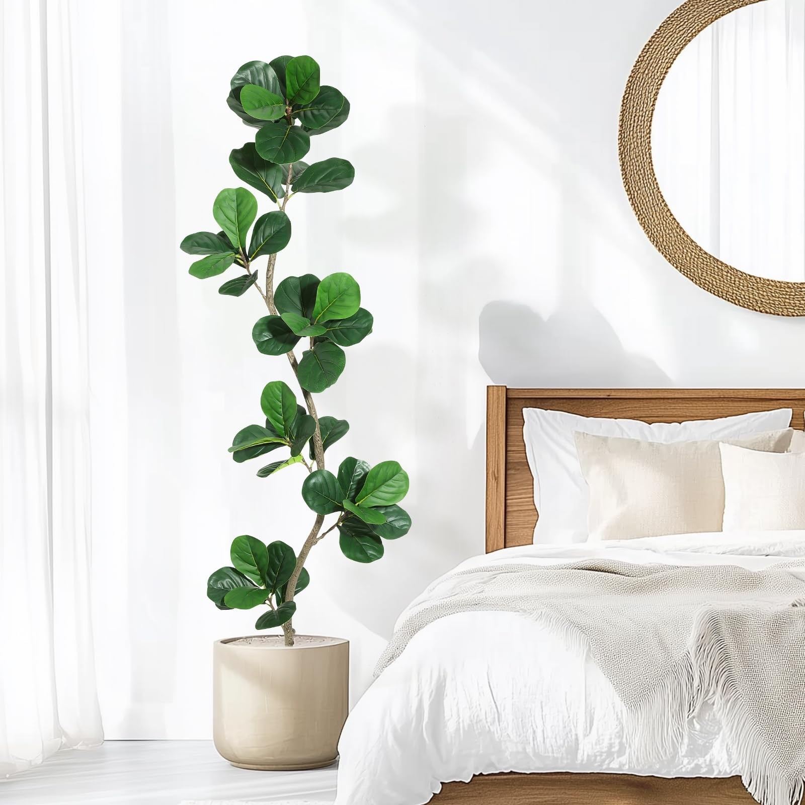 5/6/7FT Artificial Fiddle Leaf Fig Tree in Black Pot ,Tall Fake Plant Home Decor