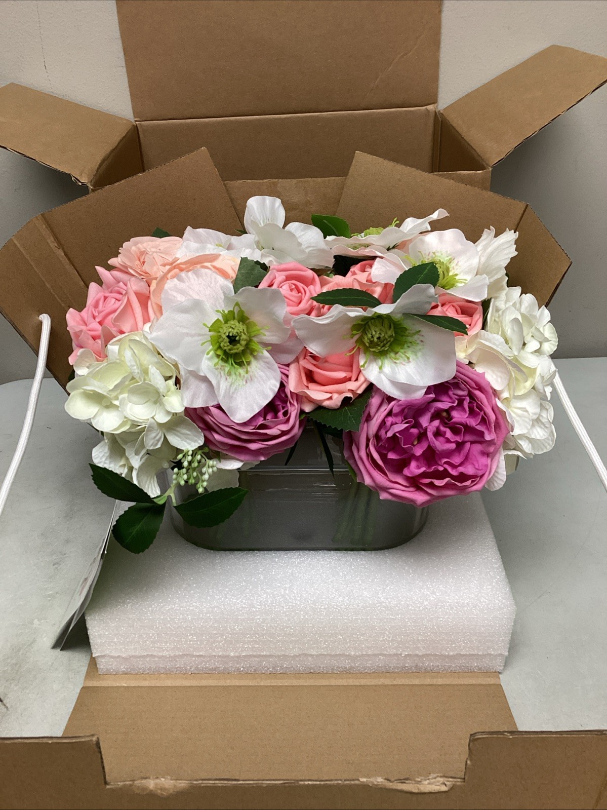 Nearly Natural Faux 10” Rose & Hydrangea Arrangement,Artificial Flowers PINK