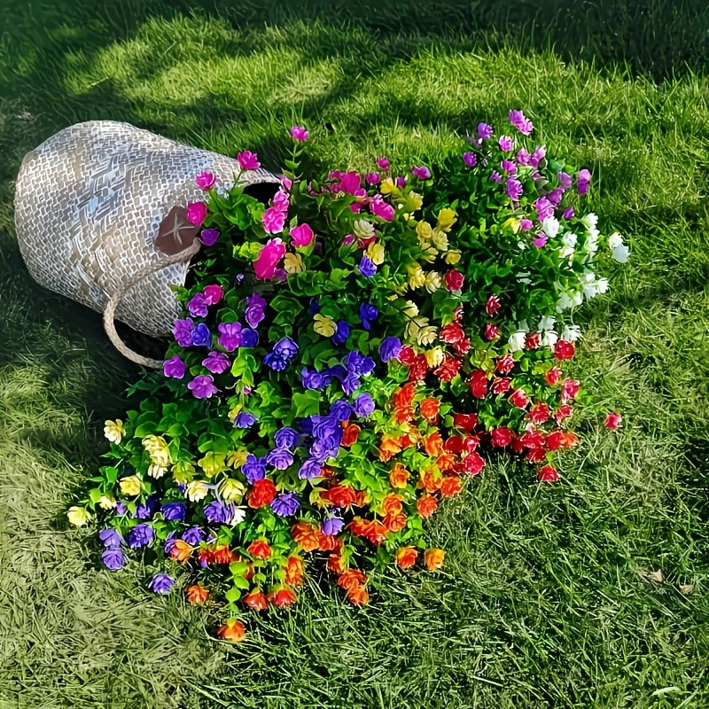 24 Bunches Of 8 Colors, Outdoor Human Fake Flowers Artificial Flowers UV Resista