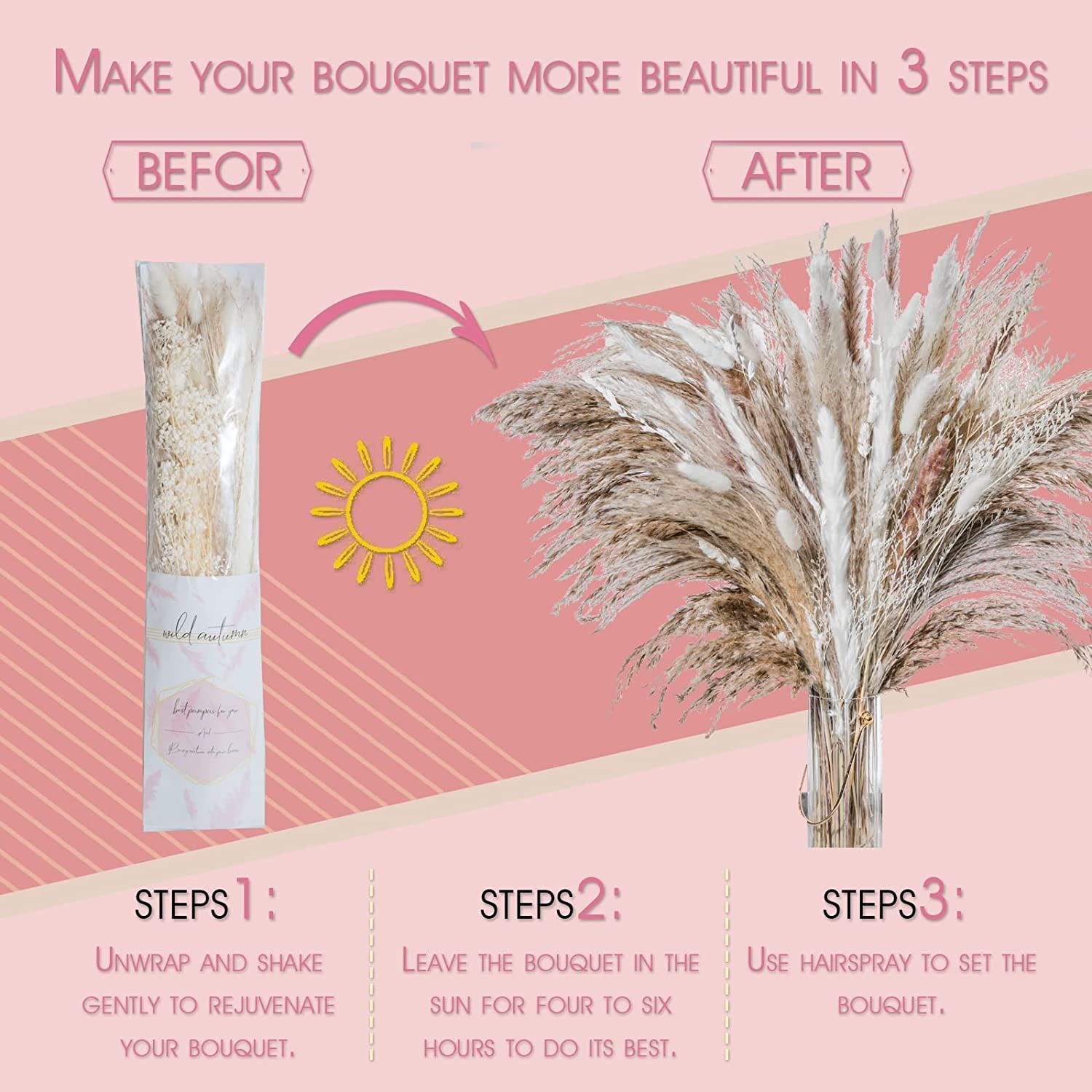 86PCS Natural Dried Pampas Grass Bouquet,Boho Home Decor Bouquet, Phragmites Dri