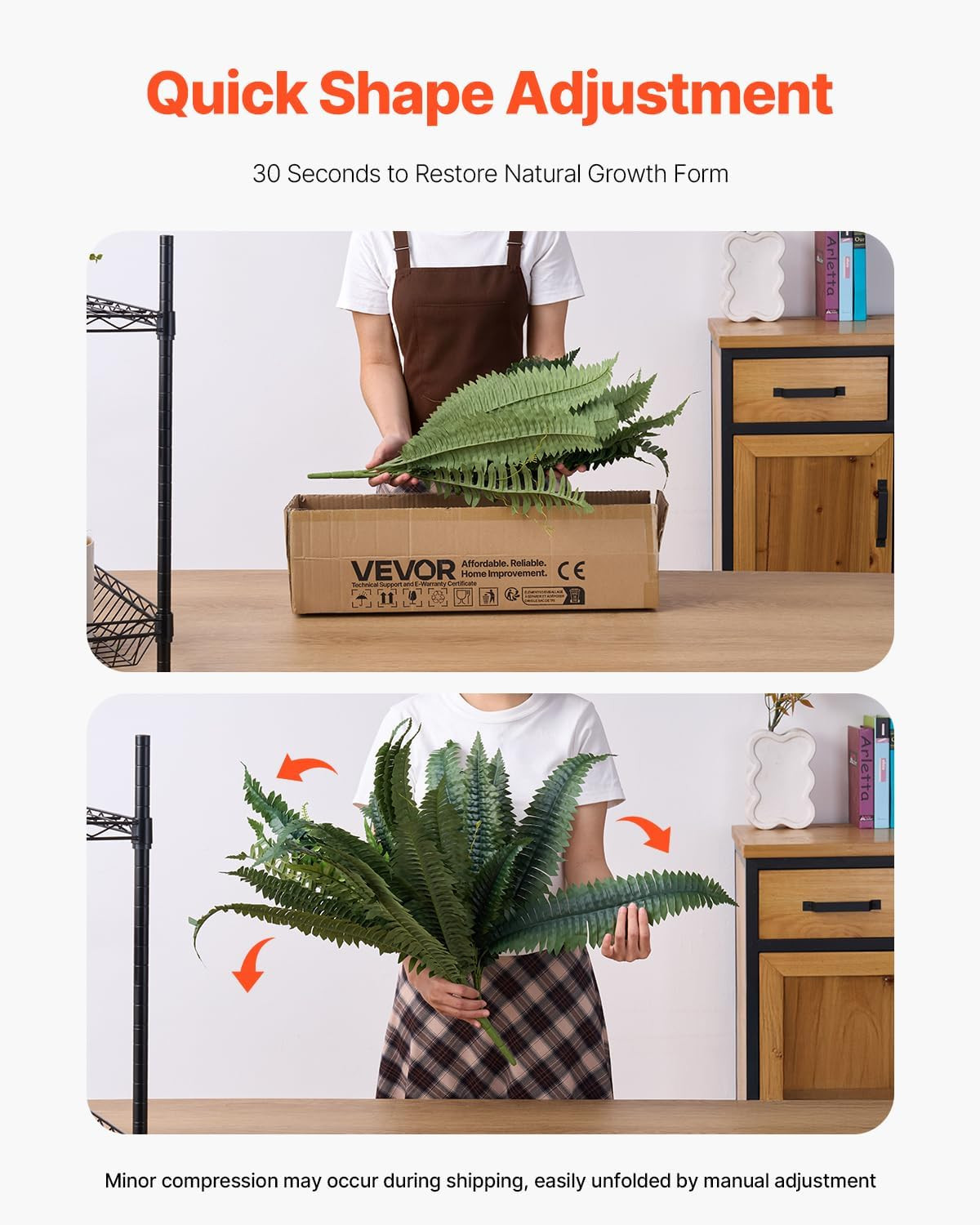 Large 47″ Artificial Boston Ferns – 2 Pcs Faux Plants for Home & Garden