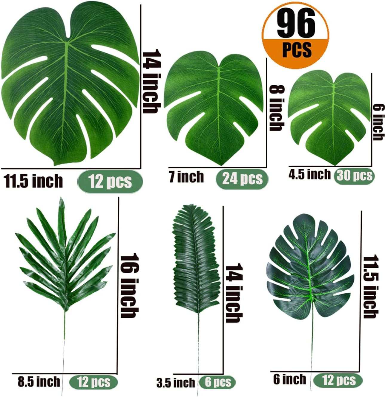 96 Pcs Artificial Tropical Palm Leaves Monstera Palm Decor Party Decorations