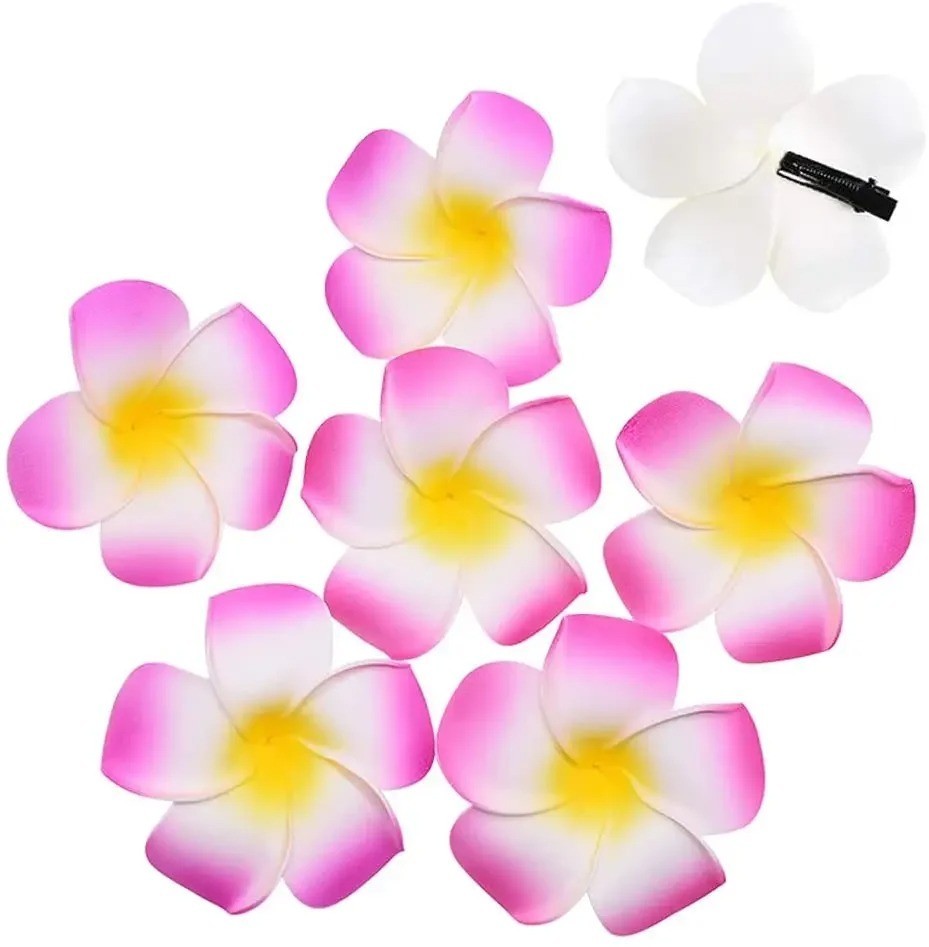50Pcs 2.4″ White Foam Hawaiian Frangipani Artificial Plumeria Flower Hat Hair