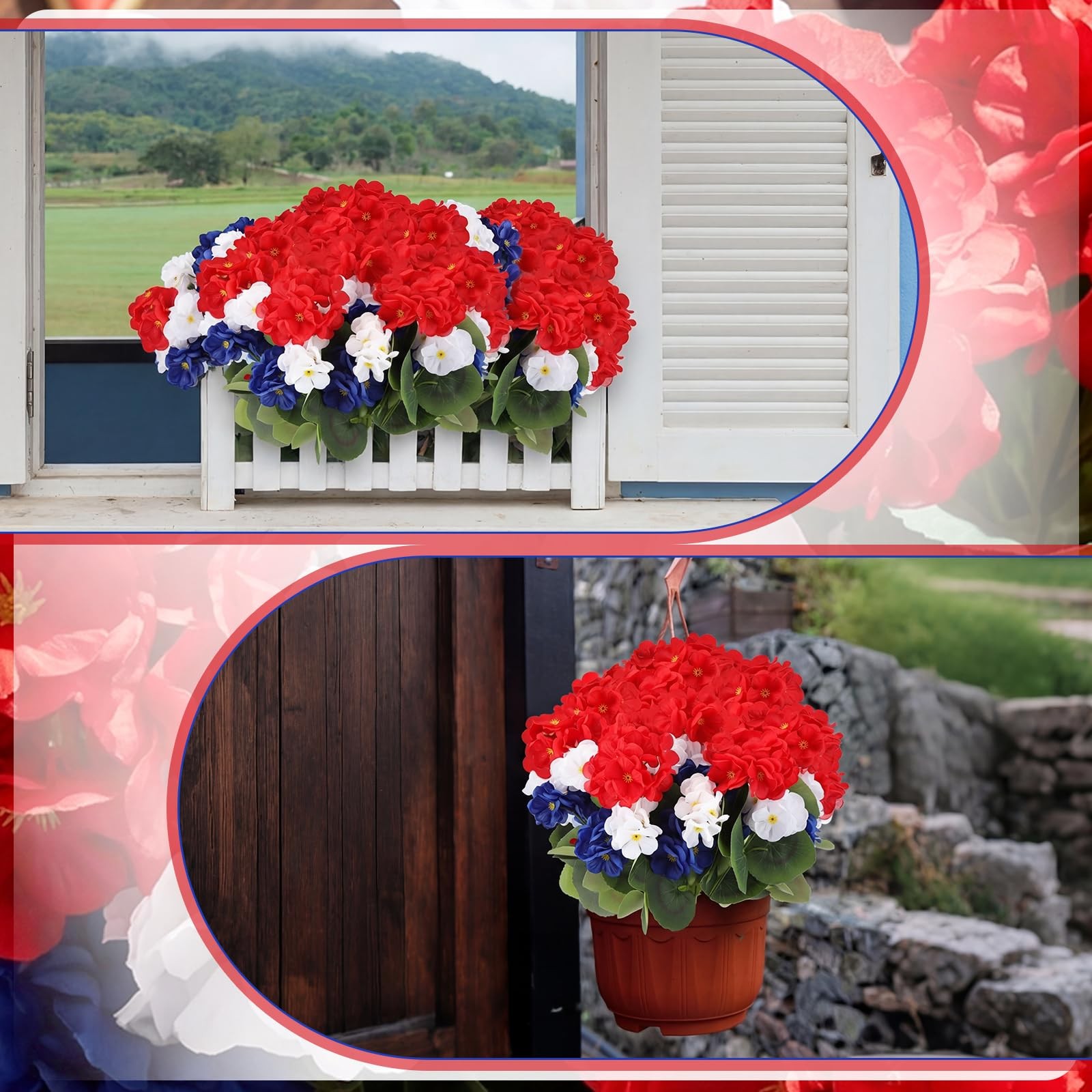 4 Pcs Patriotic Artificial Flowers Red White and Blue 4th of July Flower Silk…