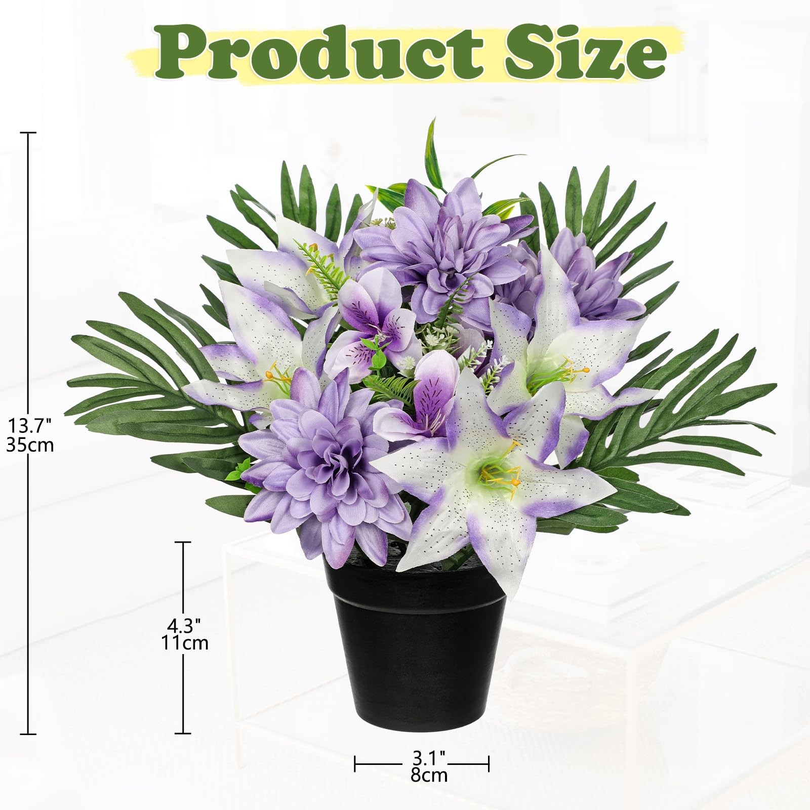Artificial Cemetery Flower for Graves, White Purple Faux Lily Dahlia Flowers …