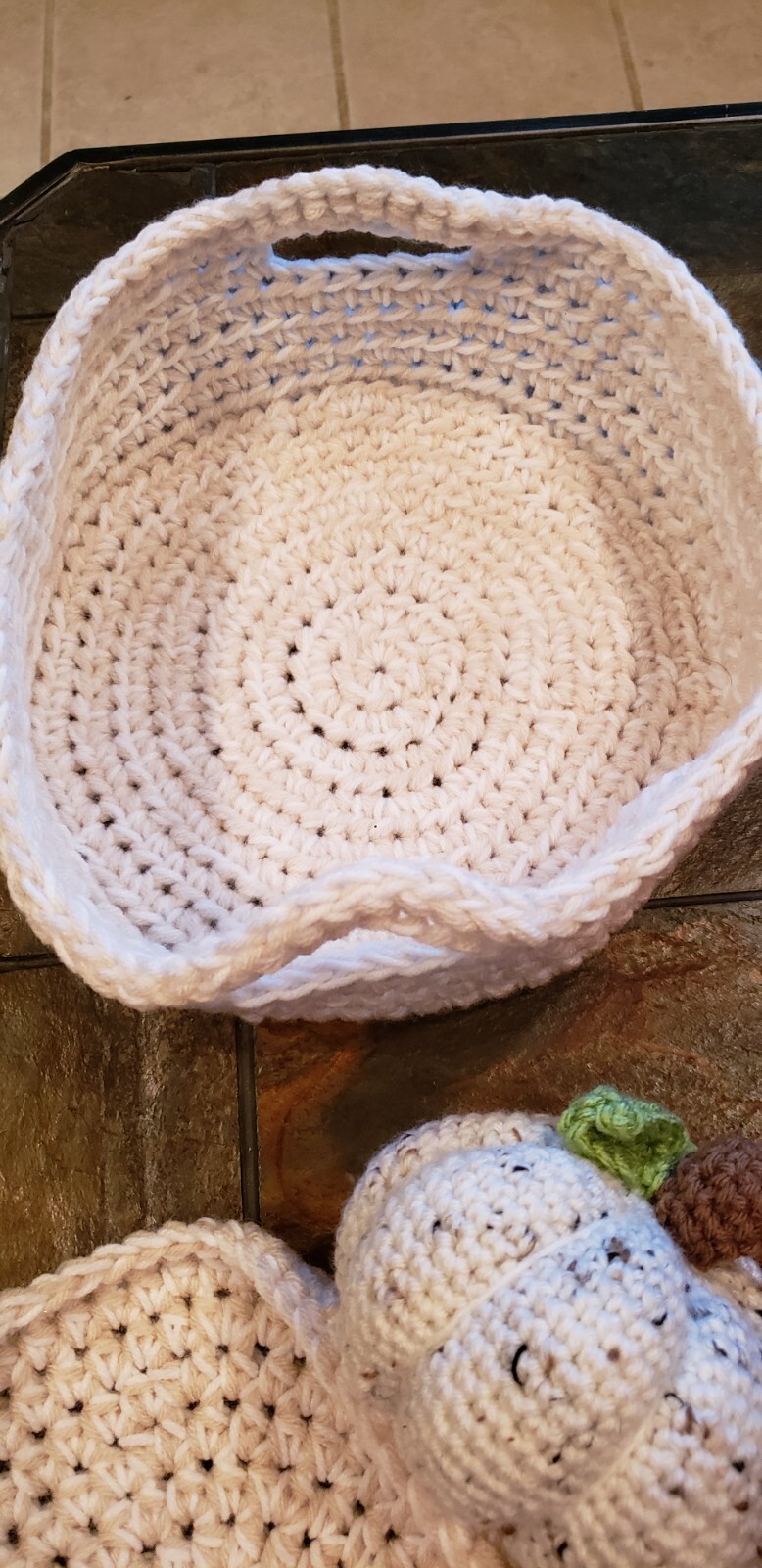 Crocheted Basket Pumpkins and Gourds Handmade Fall Decor 11 “X 11”