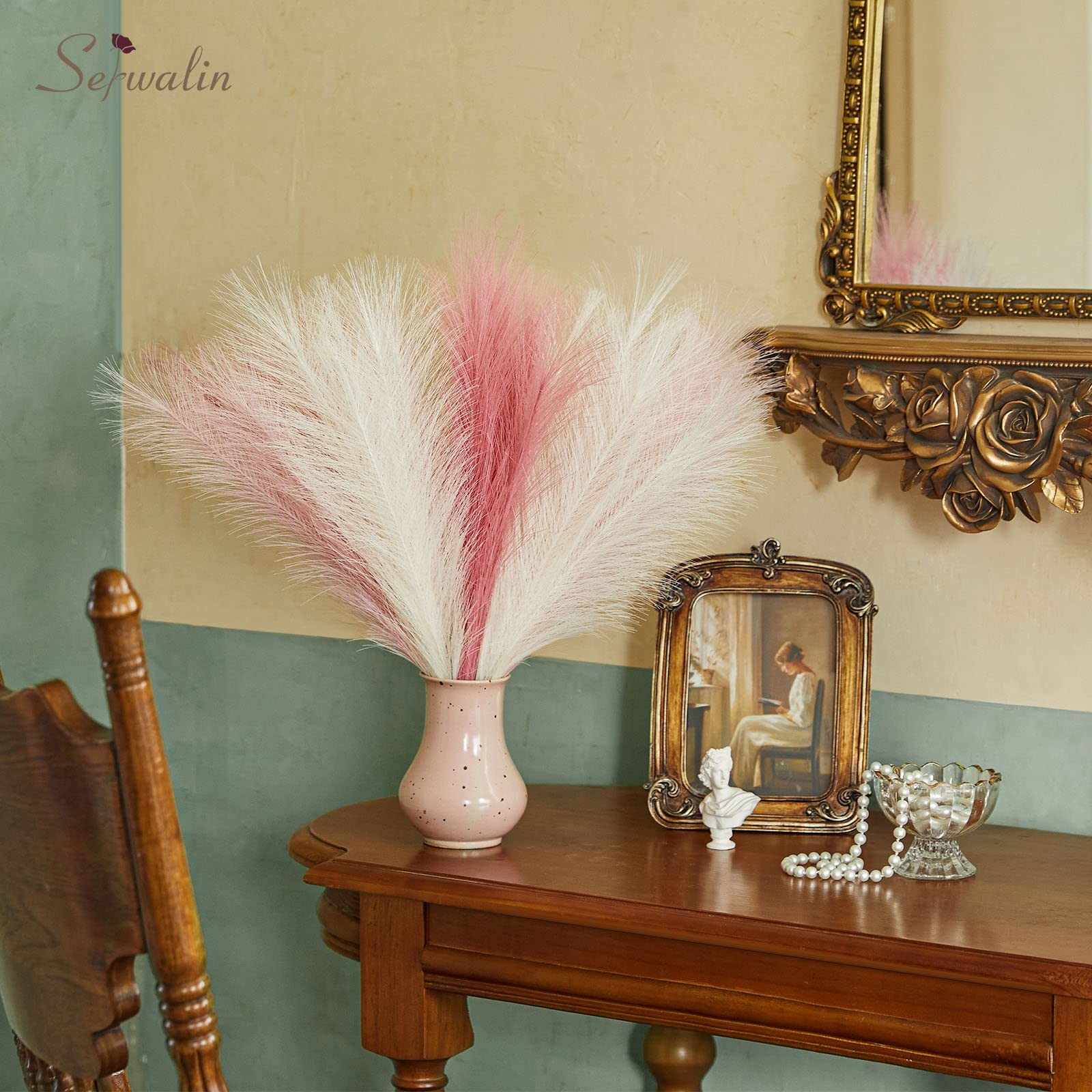 12pcs Pink Pampas Grass 17.7 Inch Faux Pampas Grass Decor Artificial Pampas Gras