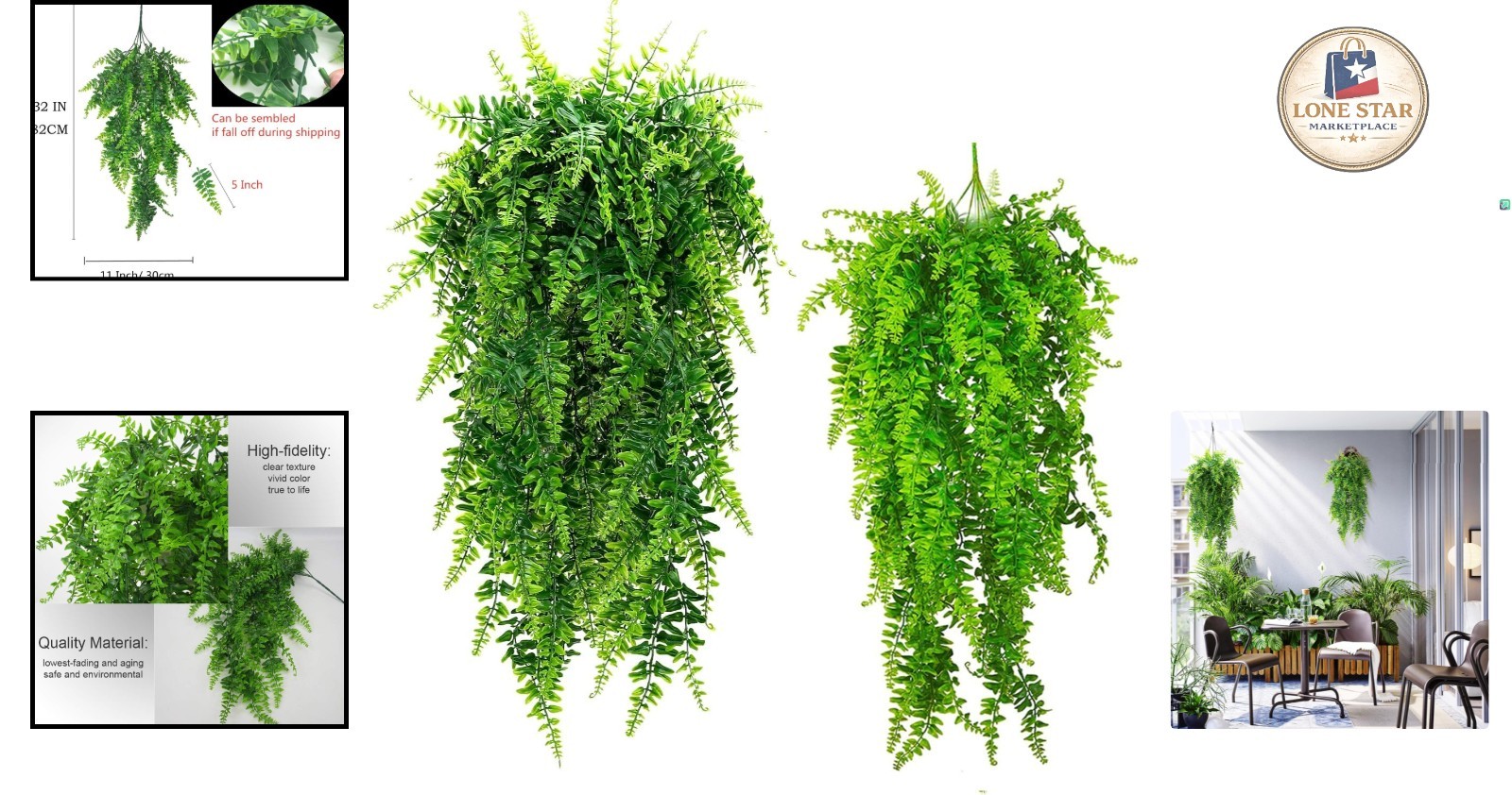Lifelike Artificial Hanging Ferns – Perfect for Weddings and Home Decor – 2 Pcs