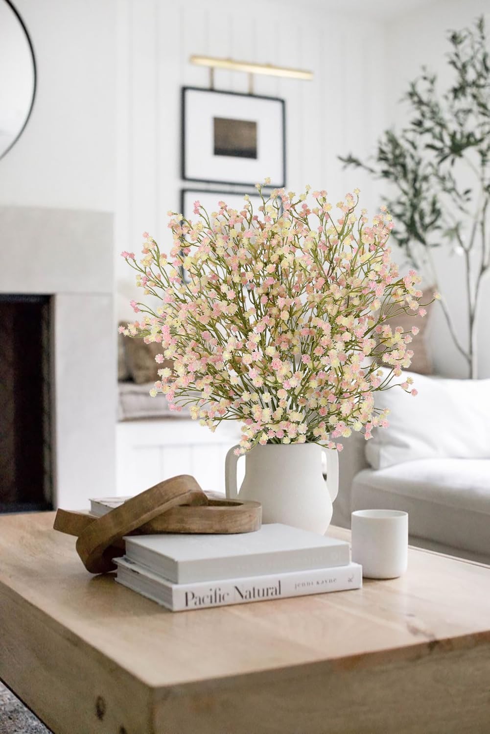 DILATATA Pink Baby’s Breath Artificial Flowers 3 Branches 8 Pack Wedding Home