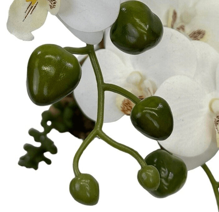 New Faux White 15 Inch Orchid In Ceramic Pot With Artificial Greenery