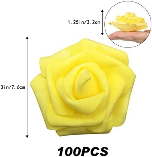 Versatile 100 Pcs Yellow Foam Roses – Ideal for Weddings, Parties & Centerpieces