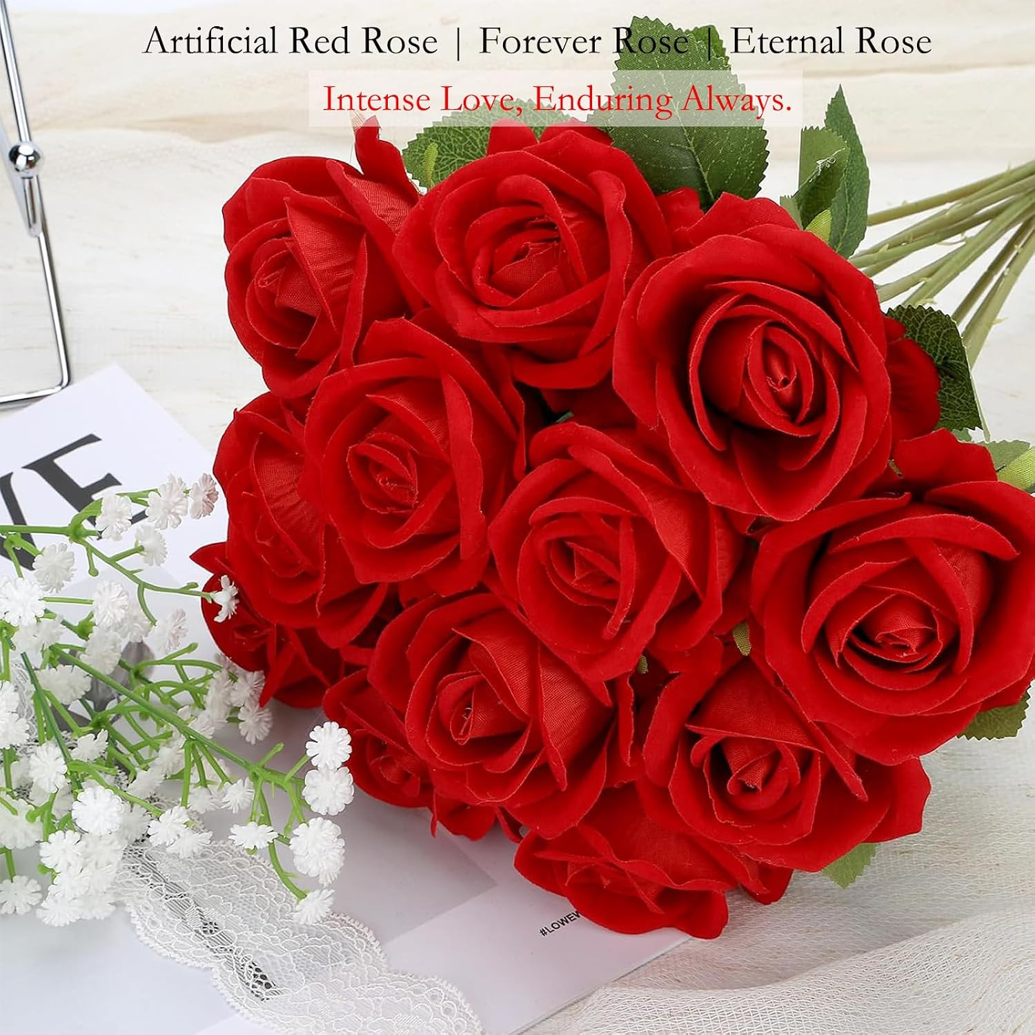 Roses Artificial Flowers, Fake Silk Roses with Stems for Valentine’s Day Moth…