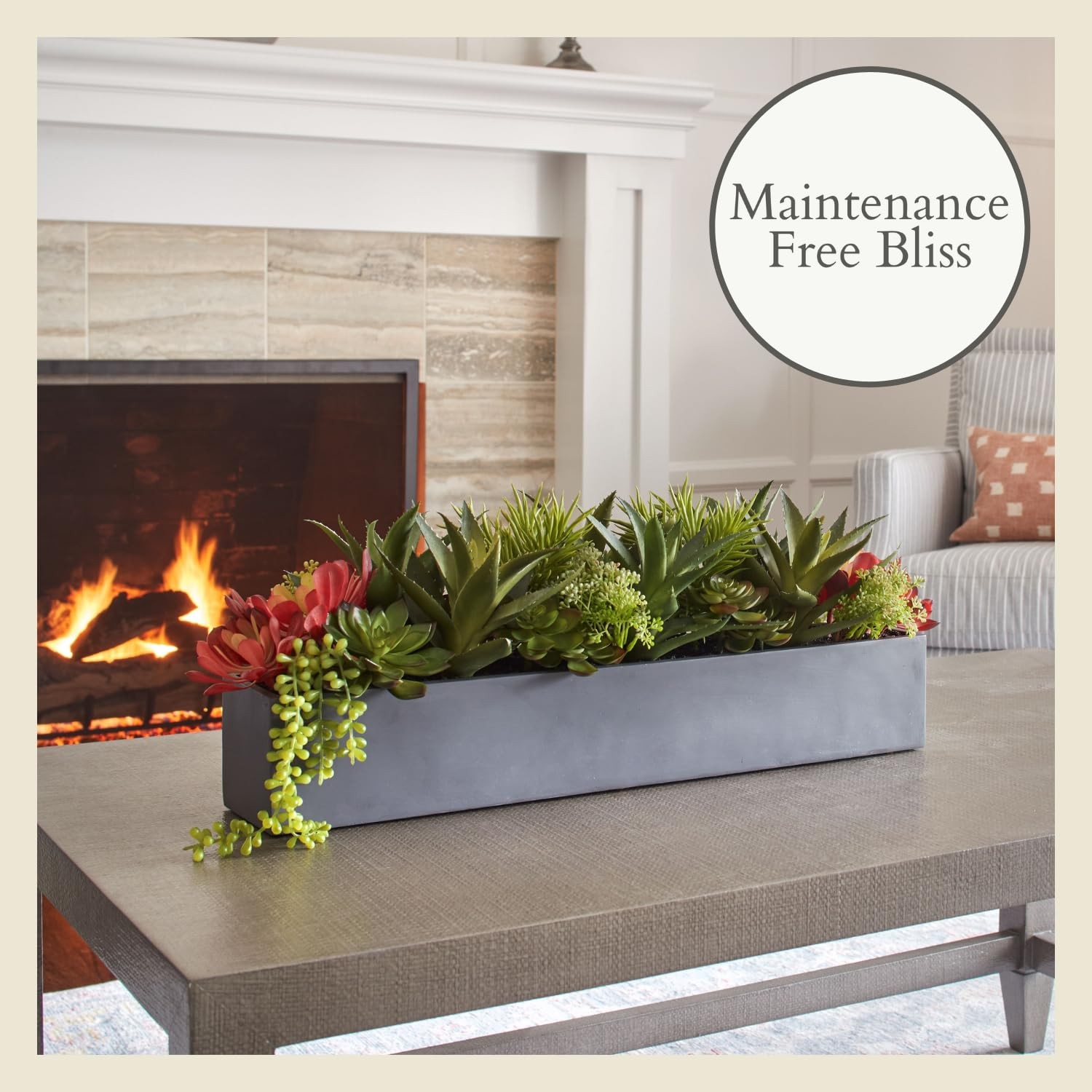 Oblong Faux Succulent Arrangement, Premium Artificial Indoor Plant Enhances I…