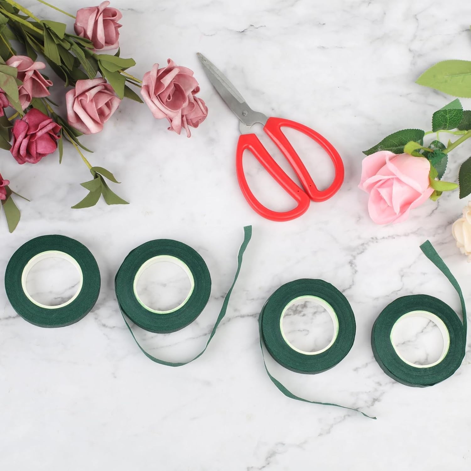 6 rollos de cinta floral de 1/2 pulgada, color verde oscuro para envolver tallos