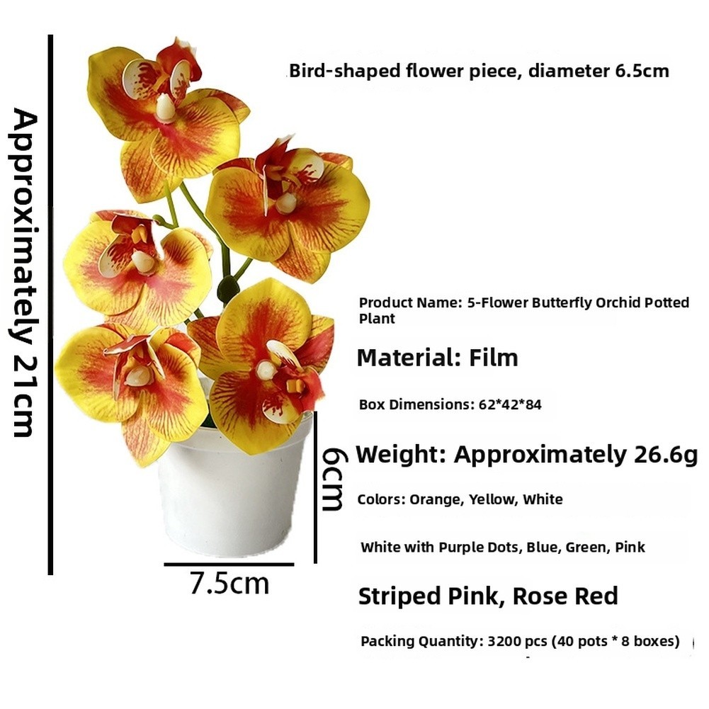 Artificial Orchid Flowers 5 Pcs 21cm Tall for Living Room Bedroom Office Decor