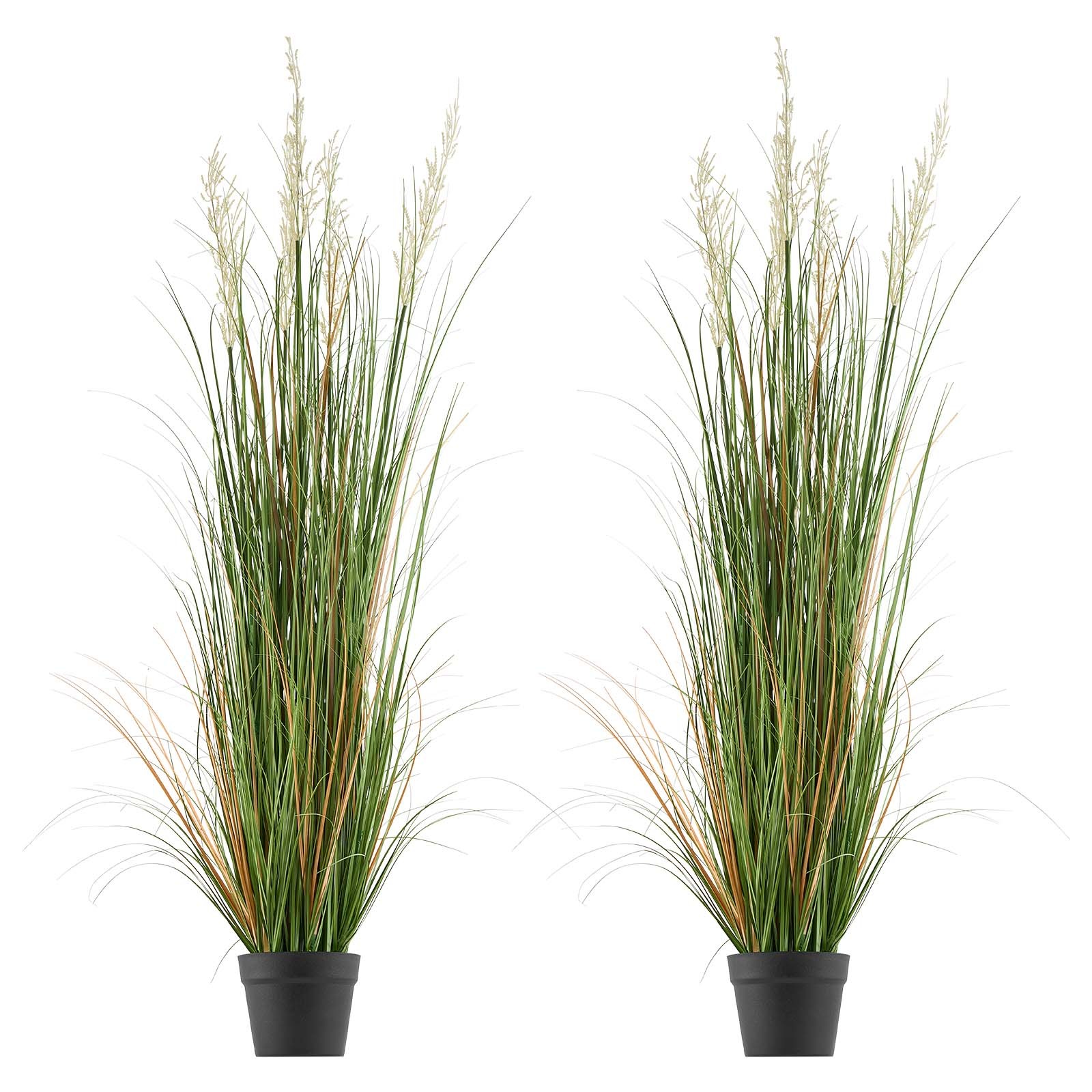 Uimoso Artificial Grass Plant 47-Inch Reed Flower Grass in Pot, Set of 2, Green