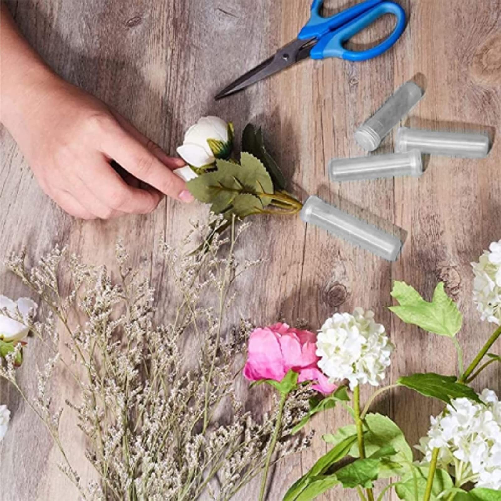 20 PCS White Clear Plastic Floral Water Tubes with Caps for Flower Arrangements