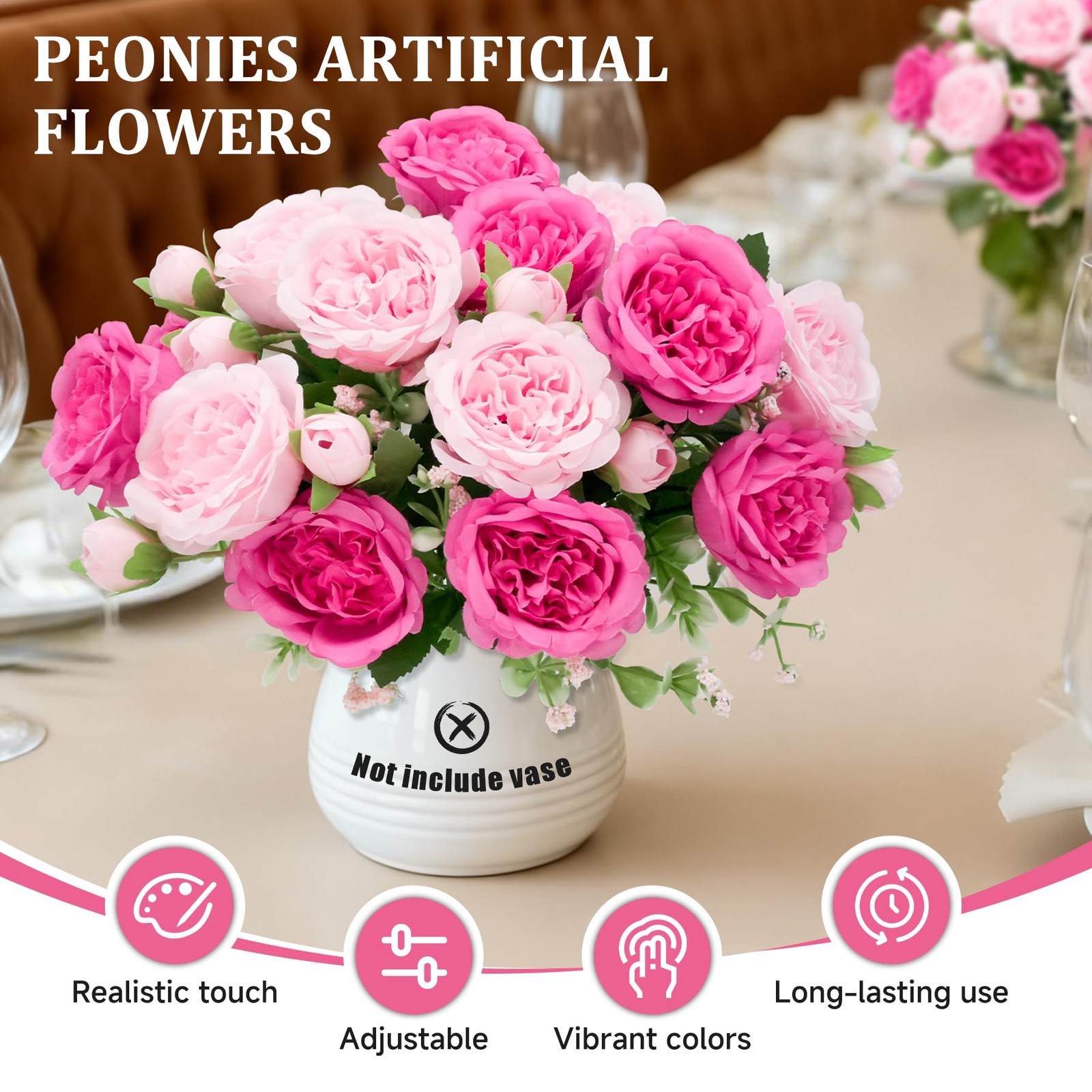 2 PCS Large Rose Pink Silk Fake Peonies Artificial Flowers Wedding Bouquet