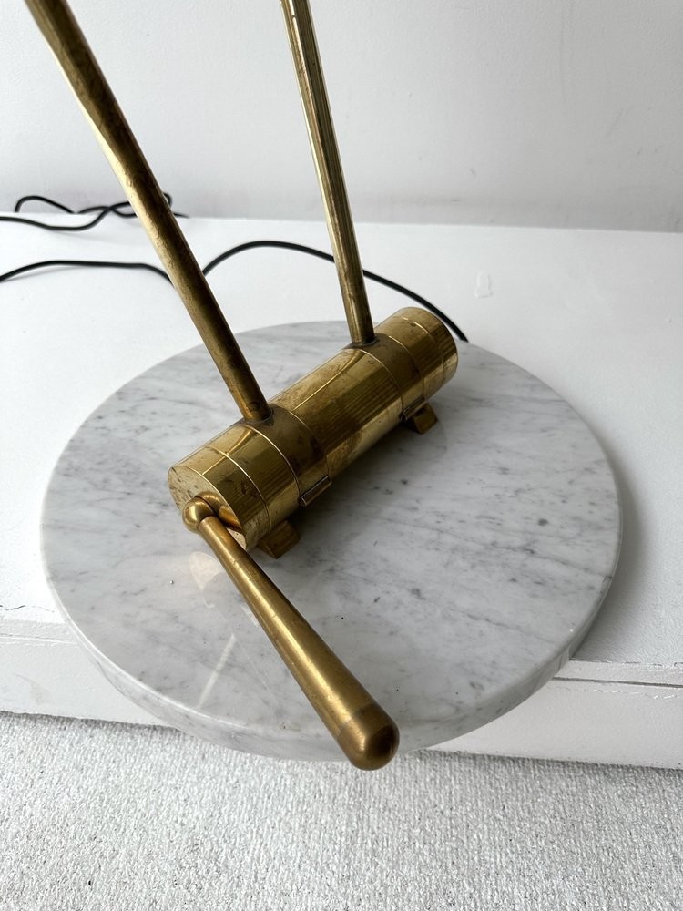 Mid-Century Modern Floor Or Reading Lamp in Brass and White Cream