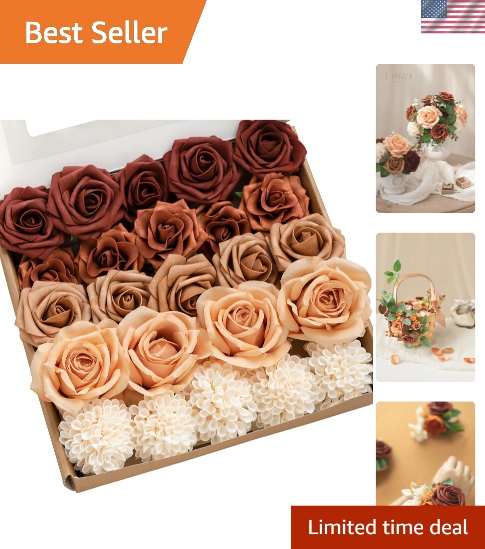 Realistic Silk & Foam Roses – DIY Wedding Centerpiece Combo, 24pcs Amber/Orange