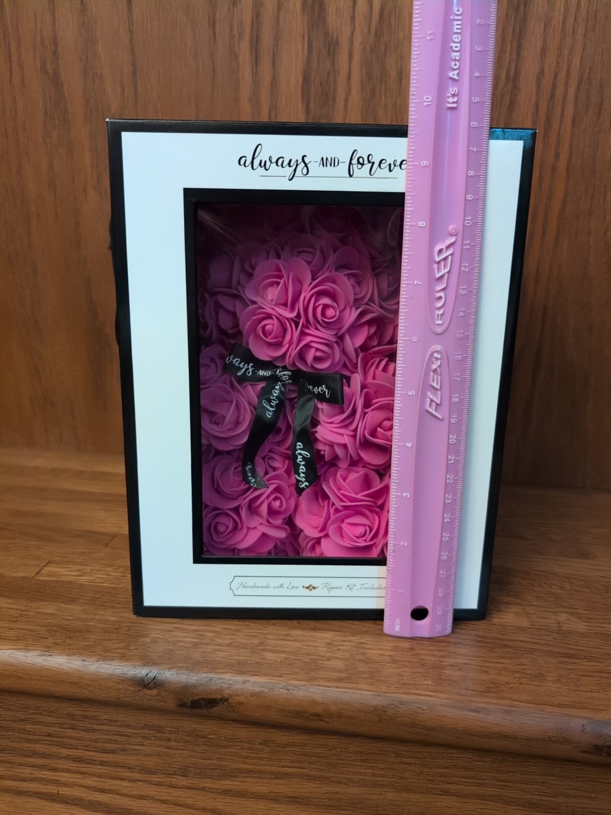 Always and Forever Pink Flower Bear With Box Artificial Rose Flowers