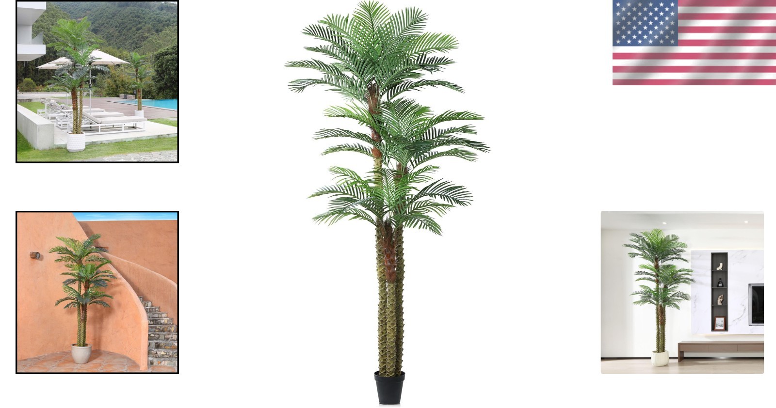 8ft Triple Trunk Artificial Palm Tree for Garden