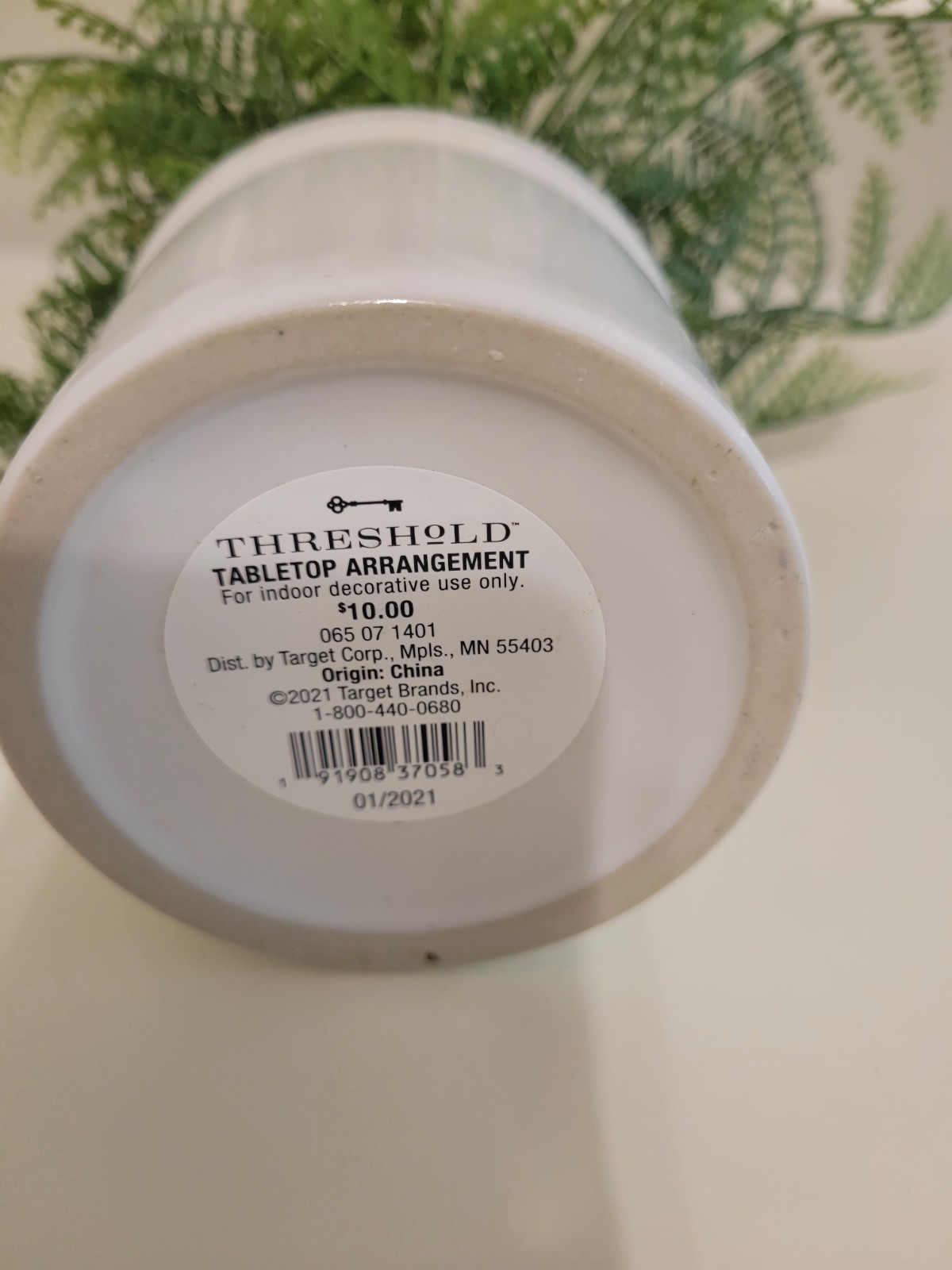 Threshold Artificial Fern Tabletop Arrangement in White Pot, Green/White 5 x 3 .