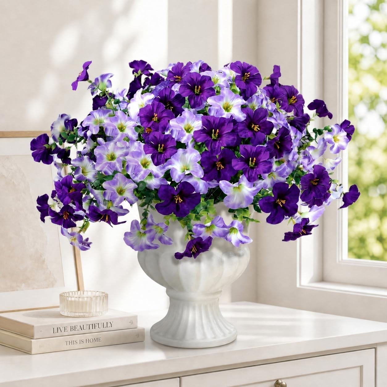 Artificial Petunia Flowers for Outdoors, 8 Bundles UV Resistant Realistic Silk F