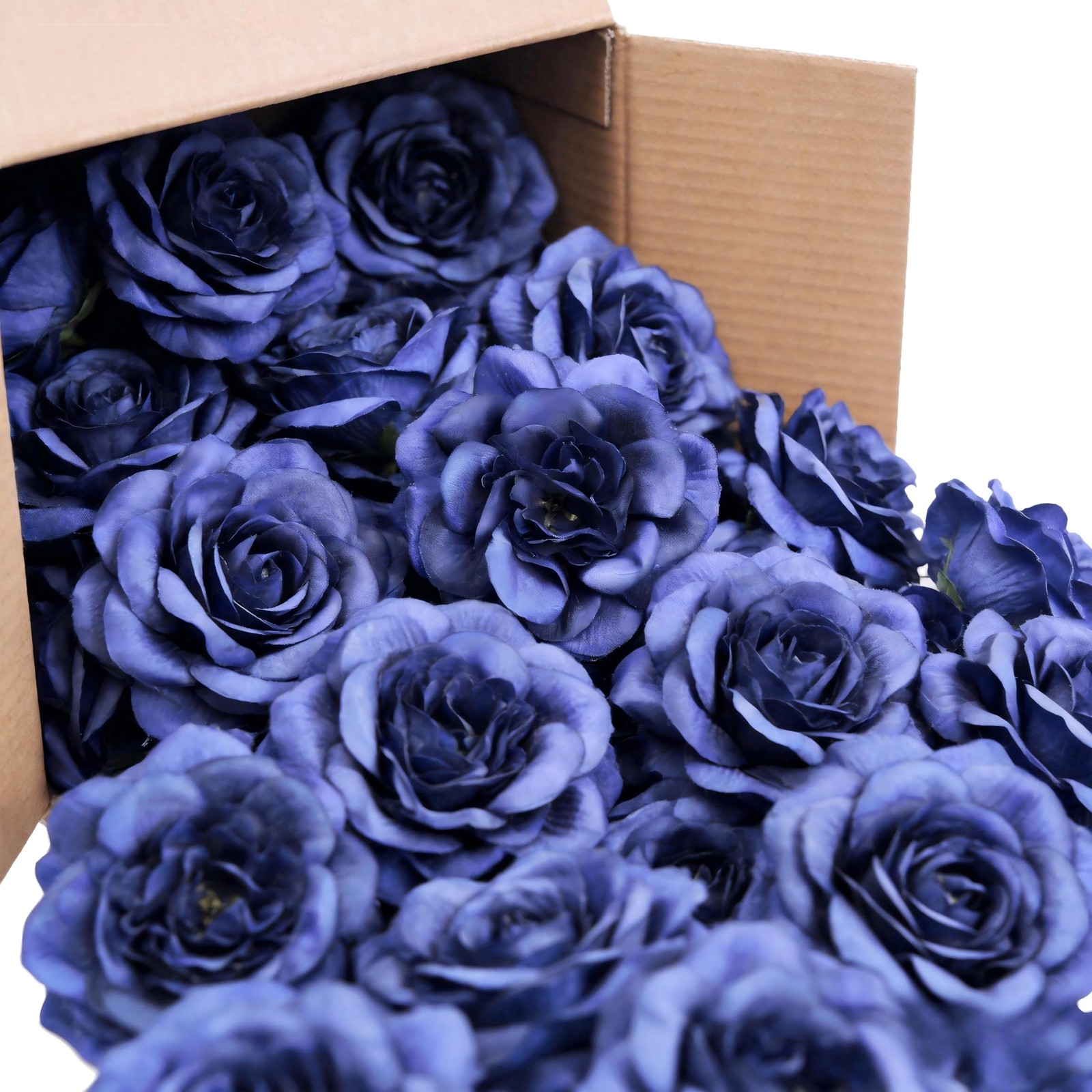 50 PCS Artificial Silk Roses Flower Heads Fake Faux Floral Bulk Navy Blue