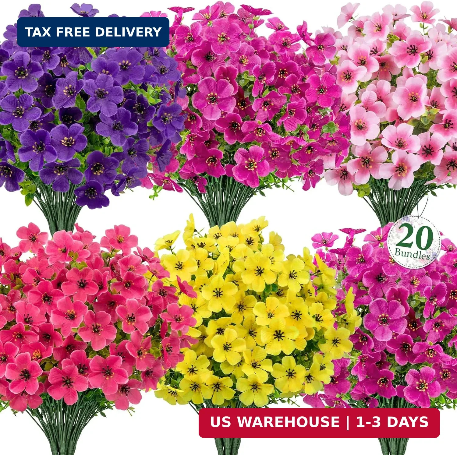 20 Bundles Artificial Flowers for Outdoors, Fake Violet Flowers Silk Realistic U
