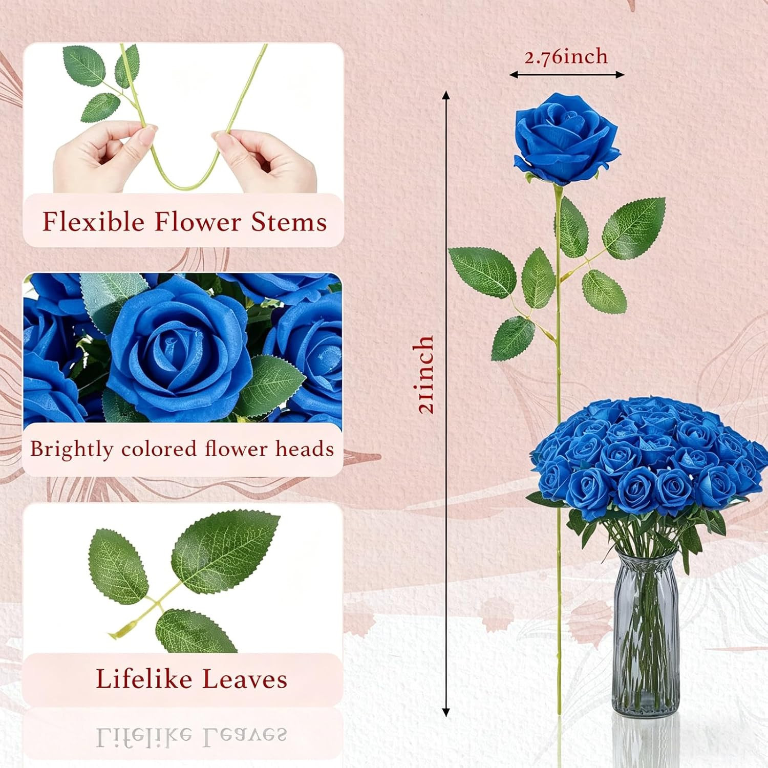 12 Pcs Blue Roses Artificial Flowers, Fake Velvet Silk Rose Bulk Faux Flower,…