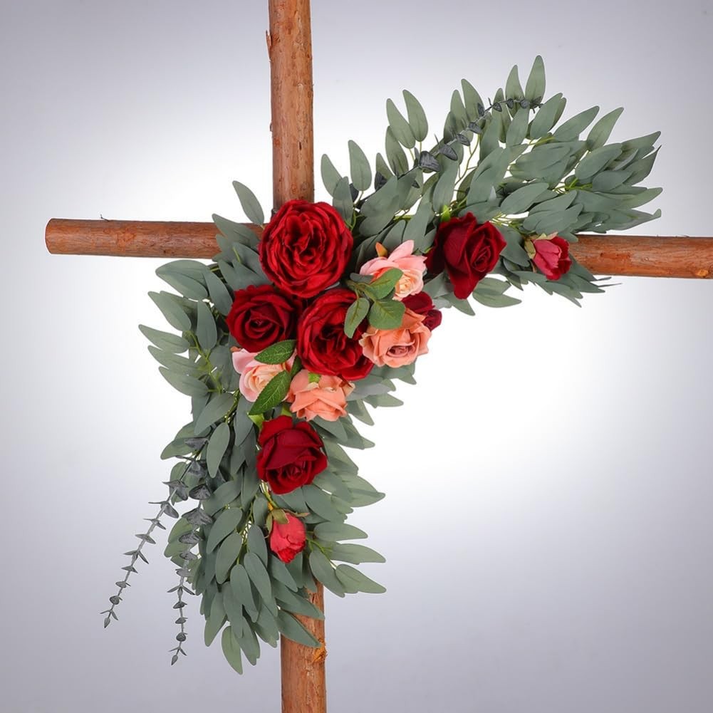 2 PCS Dark Red Burgundy Artificial Rose Flower Swag Wedding Arch Sign Decor