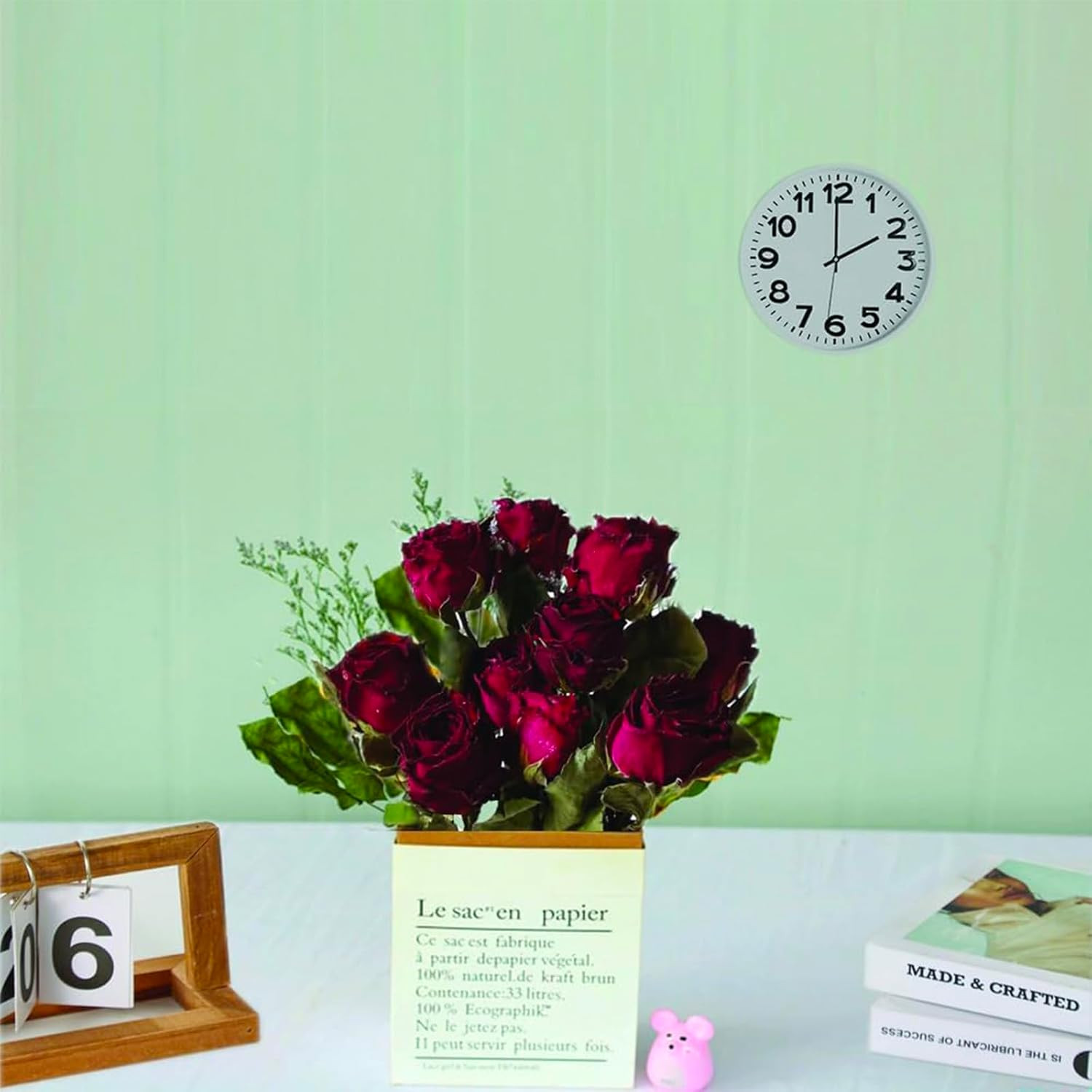 Natural Dried Flowers Bouquet, 10 Pcs Red Dried Roses Bouquet for Wedding Decora