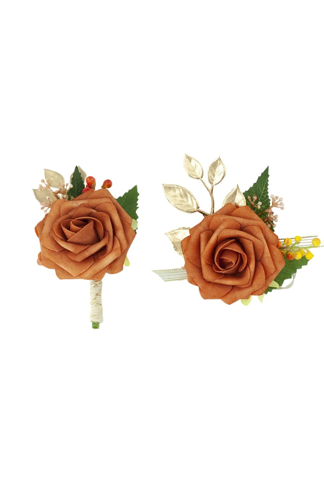 Burnt Orange Wrist Corsage and Boutonniere Set for Wedding Prom Homecoming Ar…