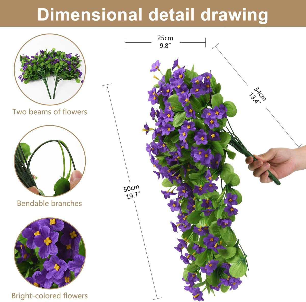 2PCS Artificial Hanging Flowers, Fake Hanging Plants Violet Vines UV Resistant f