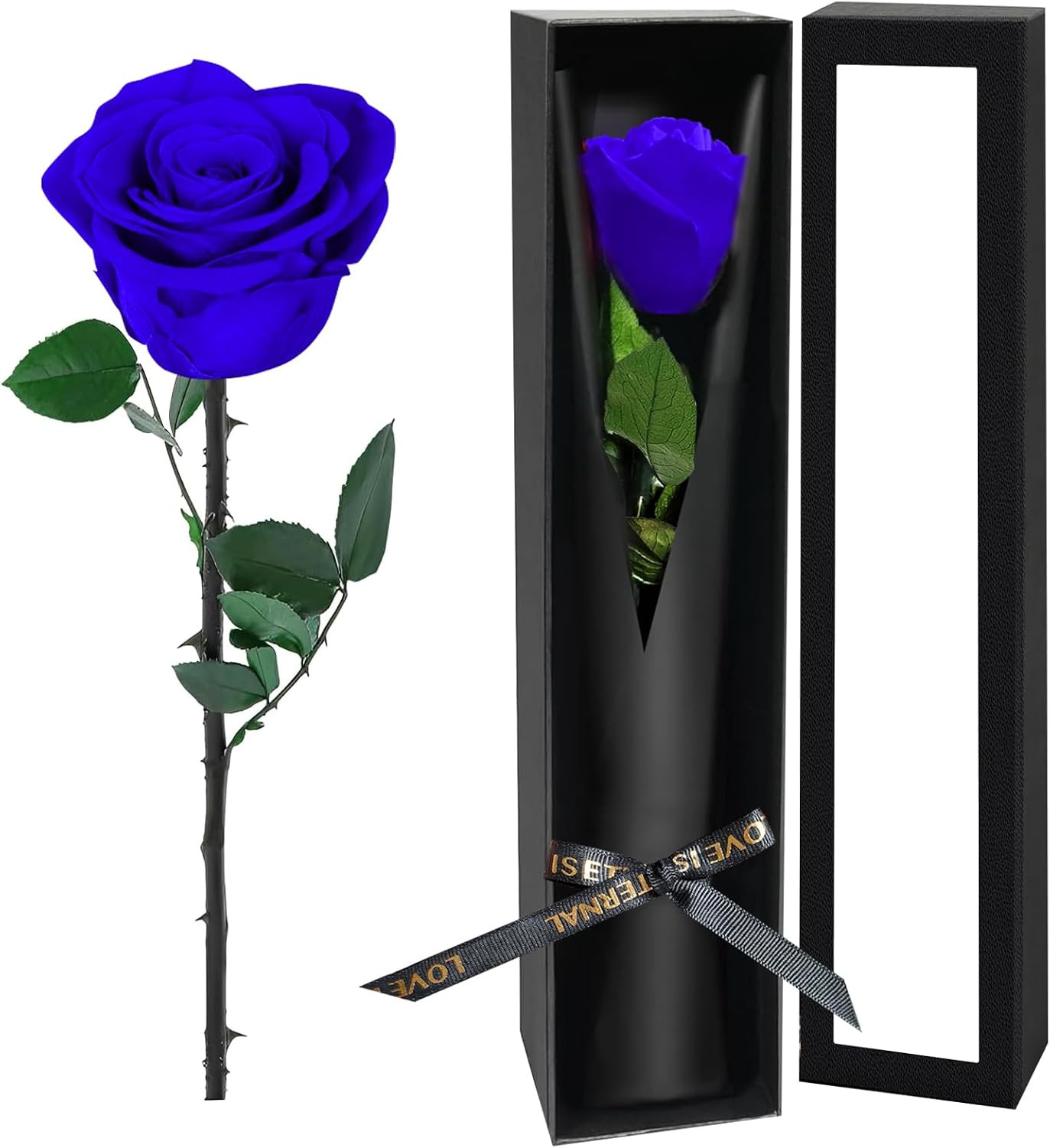 Blue Single Forever Roses in a Box,Preserved Flowers for Delivery,Preserved Rose