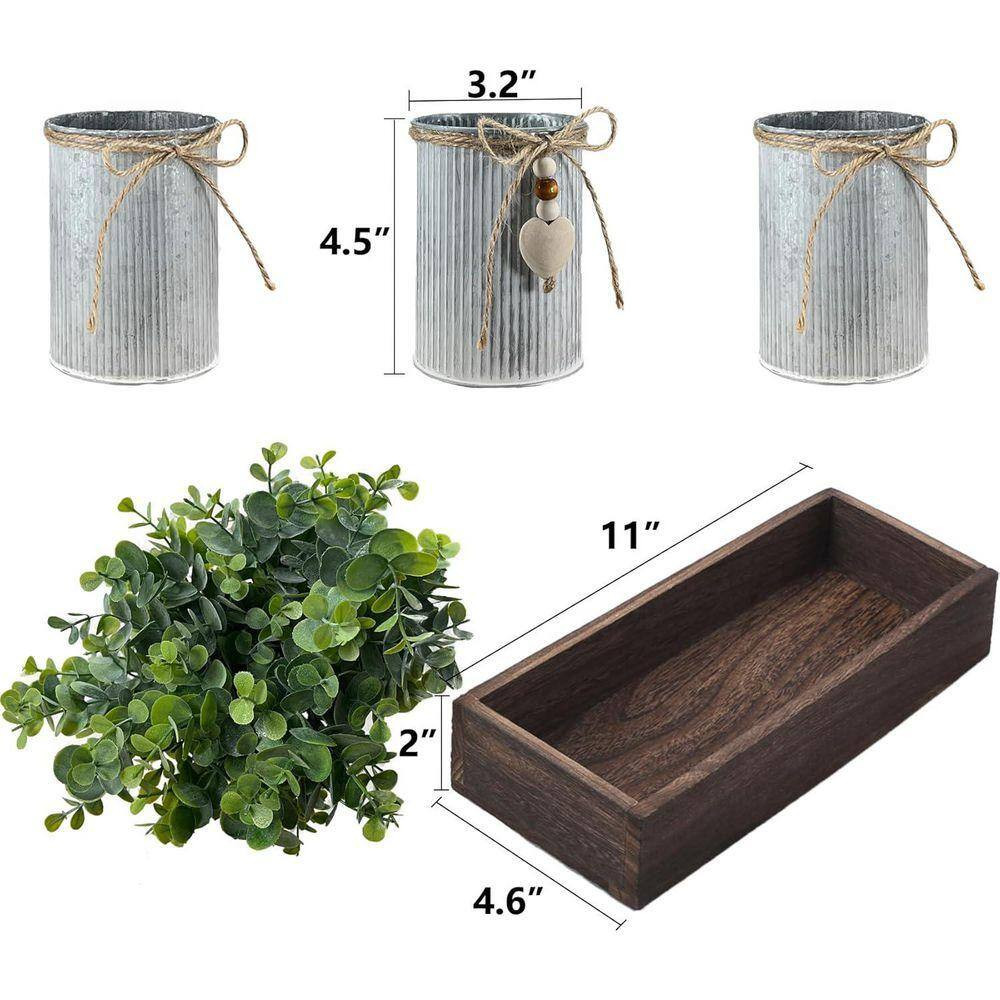 11 In. Green Indoor Artificial Eucalyptus in Silver Pot Set of 3