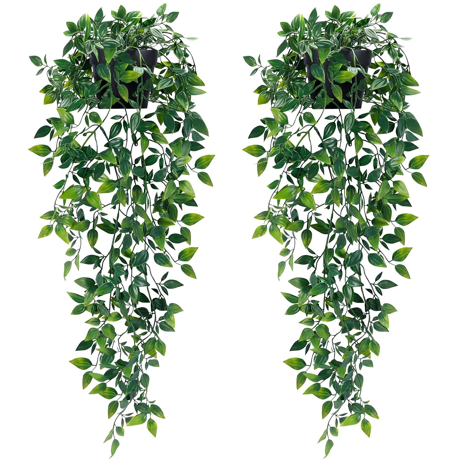 2Pcs Fake Hanging Plants with Pot Deep Green Eucalyptus Leaves UV Resistant F…