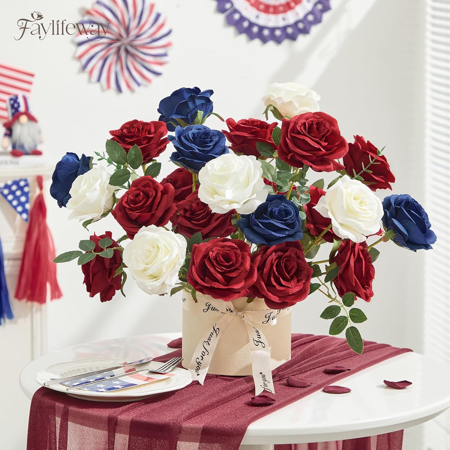20PCS Artificial Dusty Blue Roses, 3.9” Silk Flower Head Fake Blue Rose with Lo