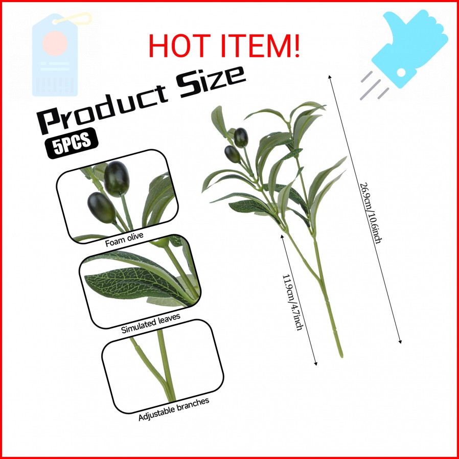 Mozeat Lens 11 Inch Olive Branches for Vases, 5 PCS Artificial Plants Olive Tree