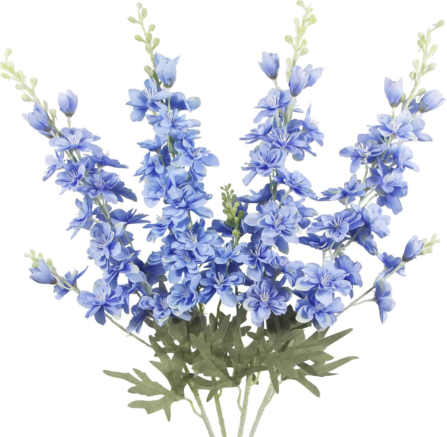 4PCS Blue Delphinium Artificial Silk Flowers 33.5″ Long Stem for Home & Wedding